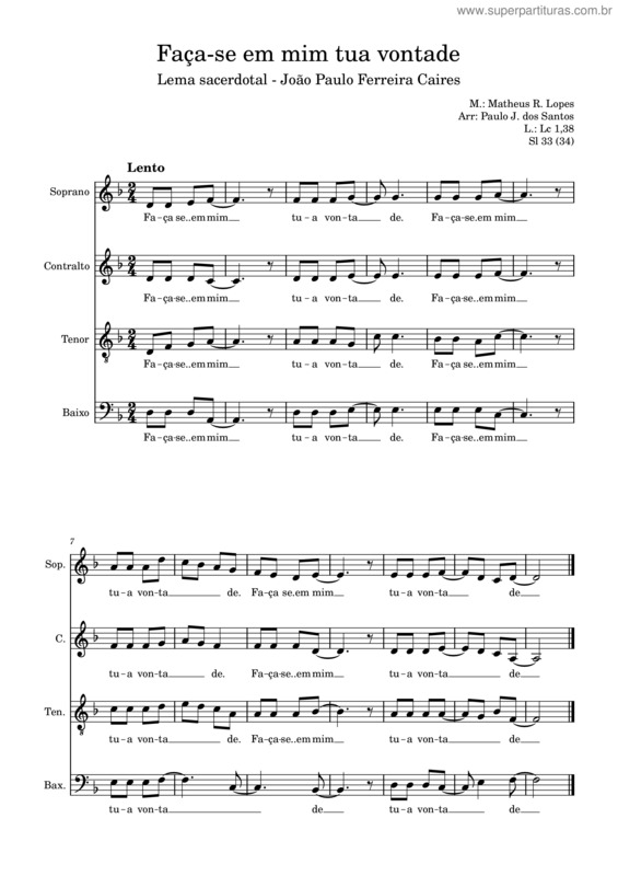 Partitura da música Faça–Se Em Mim Tua Vontade – Matheusenpro