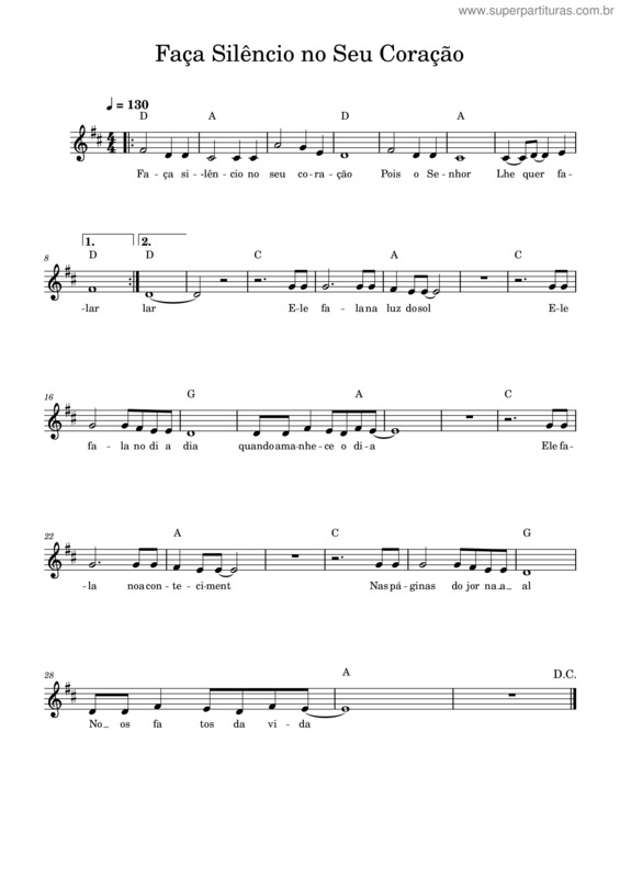 Partitura da música Faça Silencio  No Seu Coração