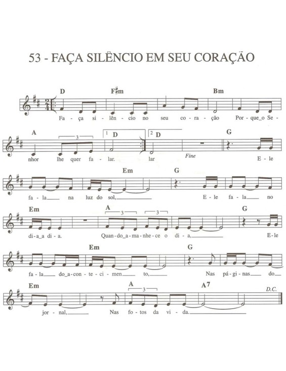 Partitura da música Faça Silêncio Em Seu Coração