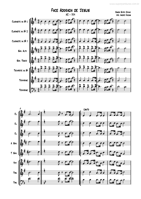 Partitura da música Face Adorada de Jesus