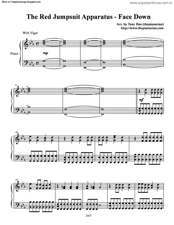 Partitura da música Face Down