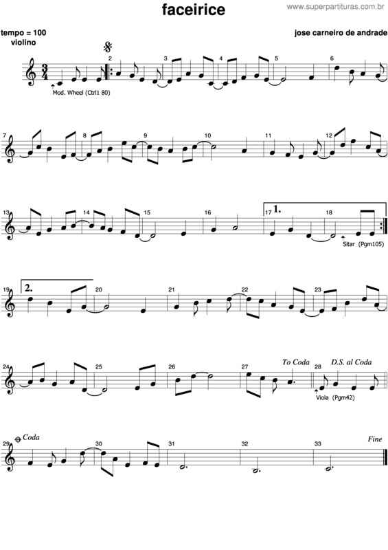 Partitura da música Faceirice v.2