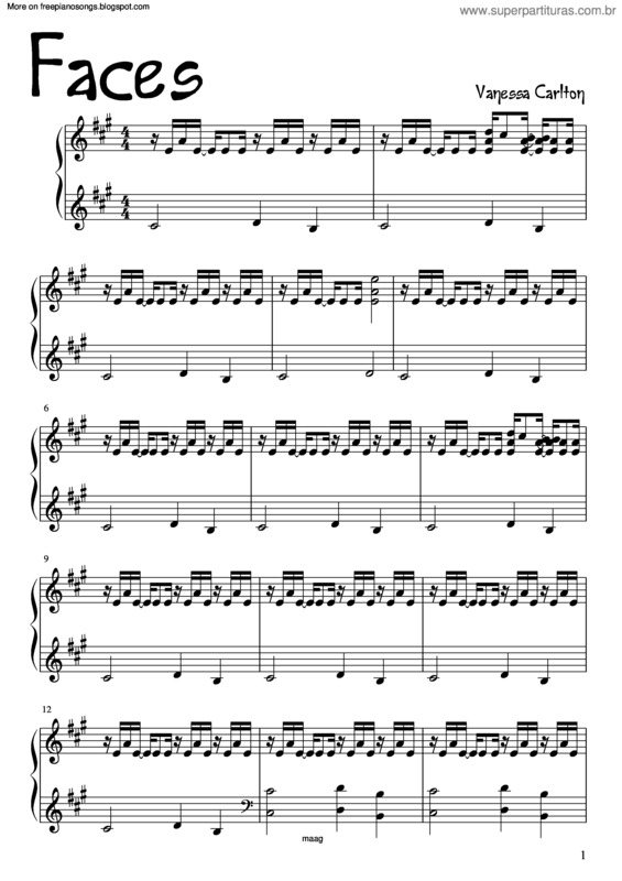 Partitura da música Faces