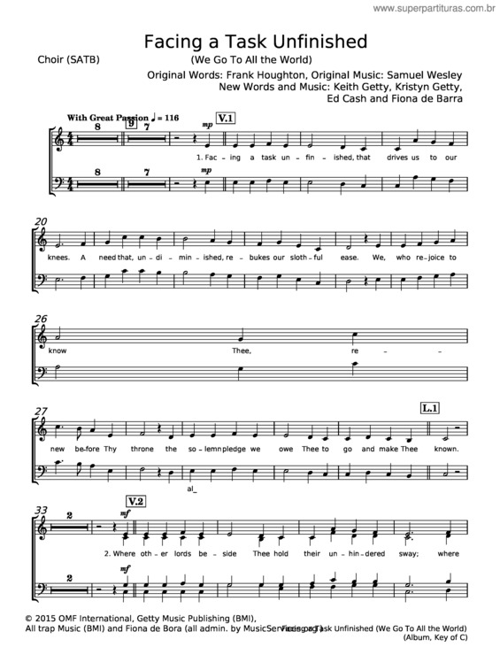 Partitura da música Facing A Task Unfinished – Samuel Wesley v.2