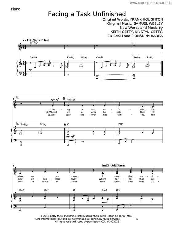 Partitura da música Facing A Task Unfinished – Samuel Wesley