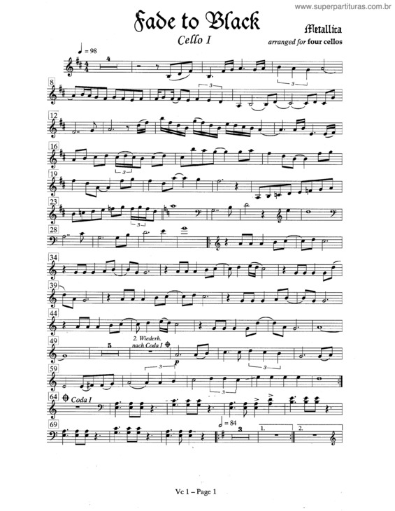 Partitura da música Fade To Black v.2