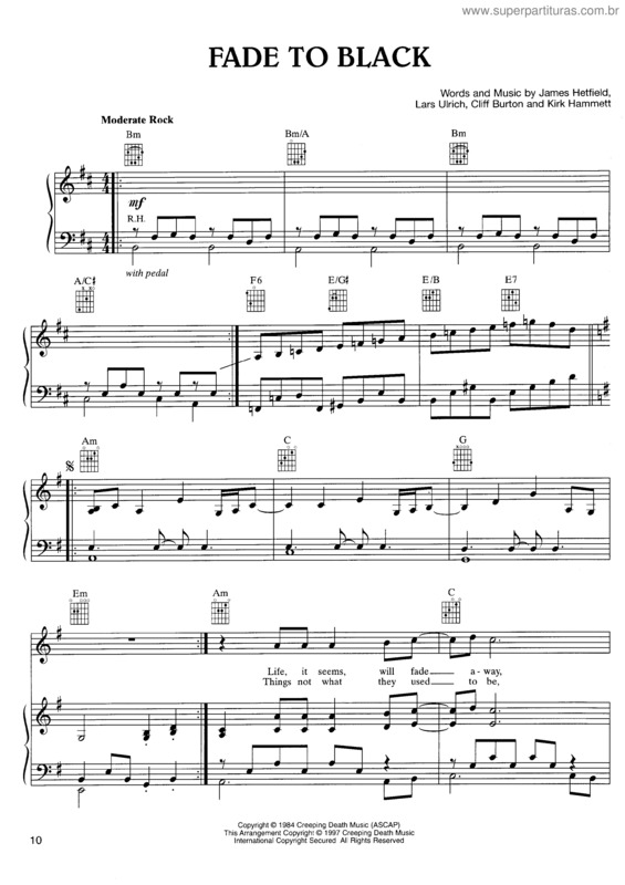 Partitura da música Fade To Black v.3