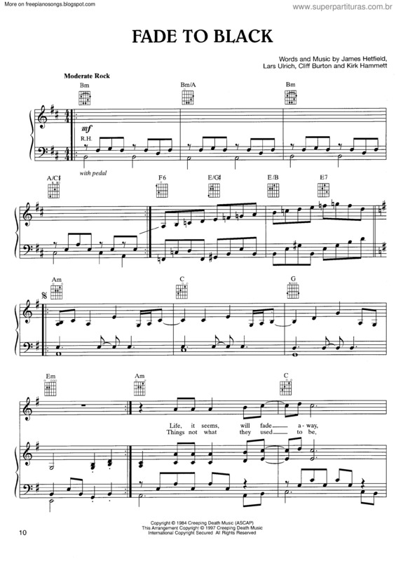 Partitura da música Fade To Black v.5