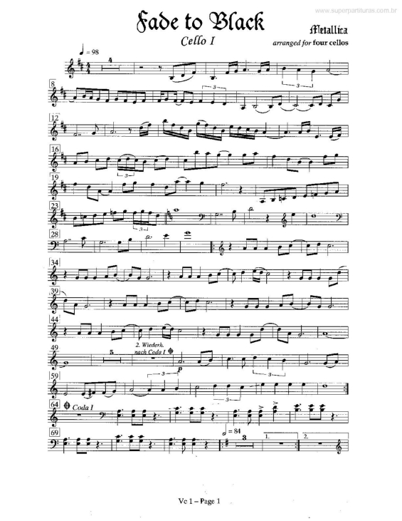 Partitura da música Fade to Black