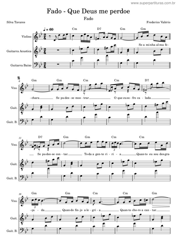 Partitura da música Fado – Que Deus Me Perdoe