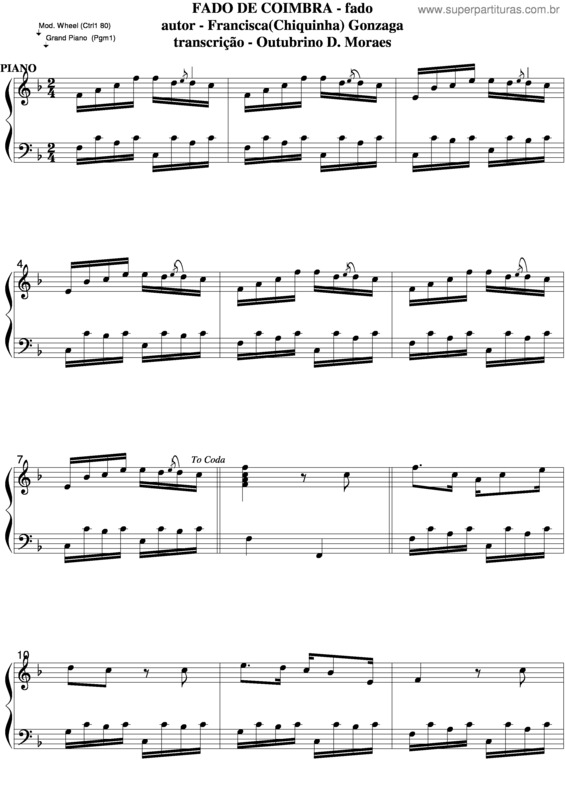 Partitura da música Fado De Coimbra