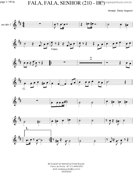 Partitura da música Fala, Fala, Senhor - 210 HC v.9