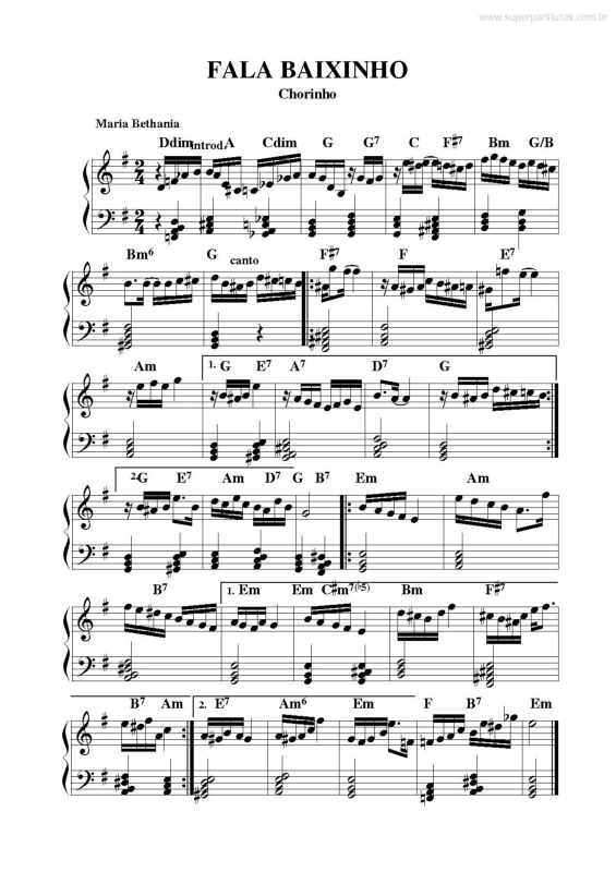 Partitura da música Fala Baixinho