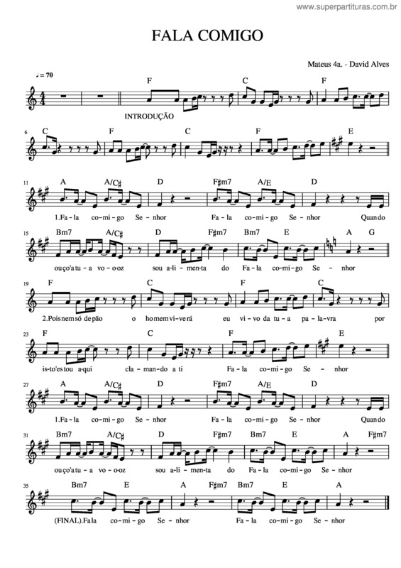 Partitura da música Fala Comigo – David Alves