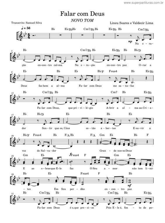 Partitura da música Falar Com Deus – Novo Tom