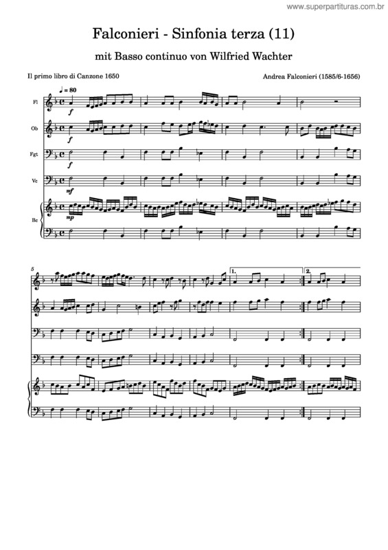 Partitura da música Falconieri – Sinfonia Terza