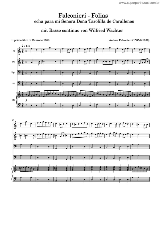 Partitura da música Falconieri
