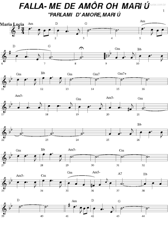 Partitura da música Falla-me de amôr Oh Mariú