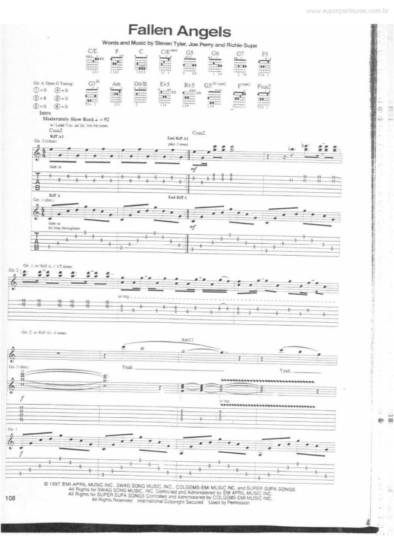 Partitura da música Fallen Angels