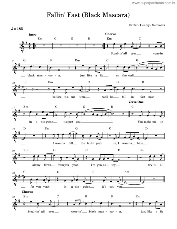 Partitura da música Fallin` Fast  Black Mascara  – Final