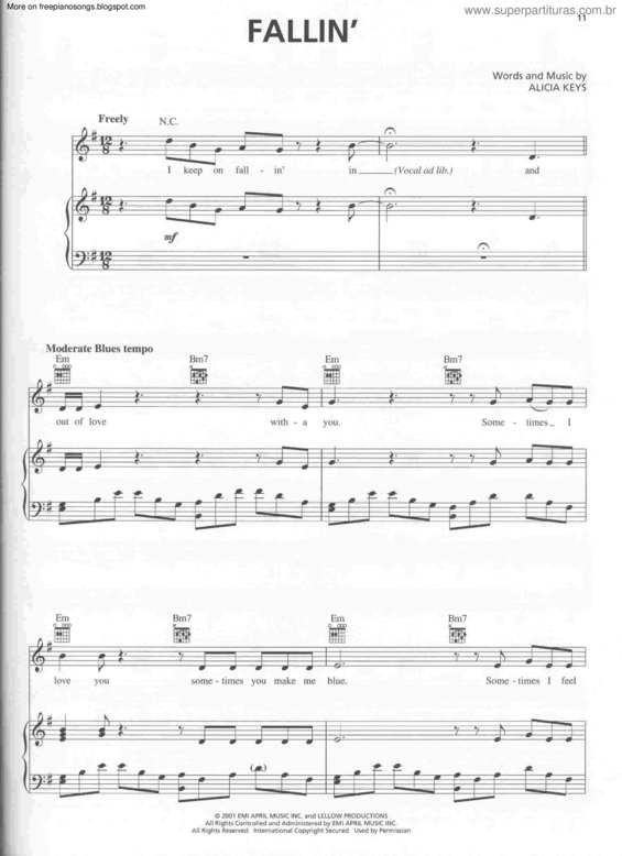 Partitura da música Fallin v.3