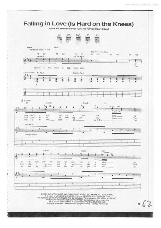 Partitura da música Falling in Love (Is Hard on the Knees)