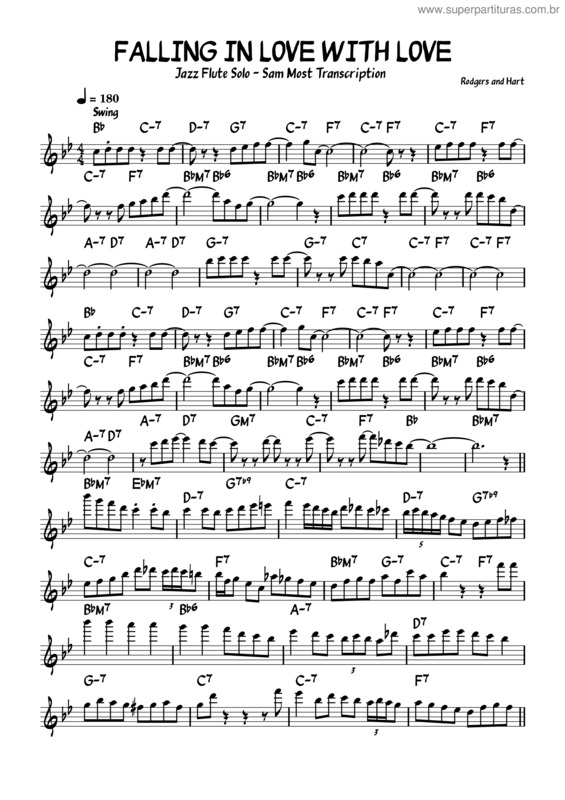 Partitura da música Falling In Love With Love – Jazz Flute Solo – Sam Most Transcription