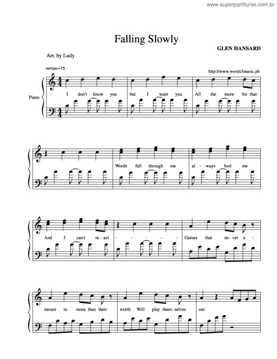 Partitura da música Falling Slowly v.2