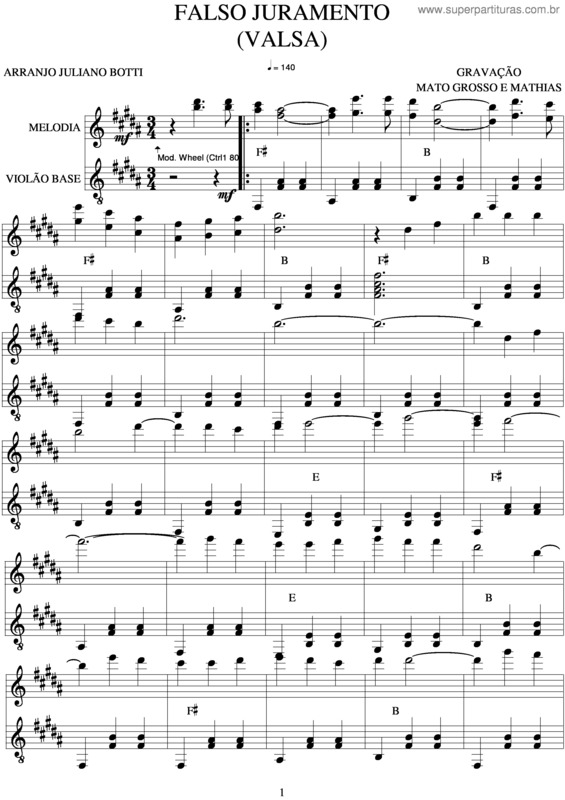 Partitura da música Falso Juramento