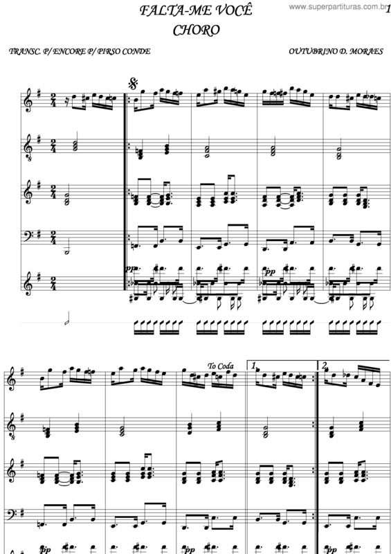 Partitura da música Falta-Me Você v.5