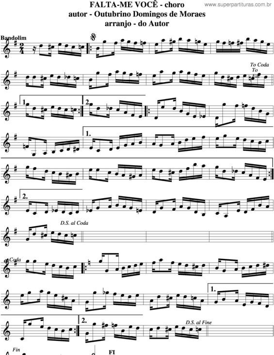 Partitura da música Falta-Me Você v.6