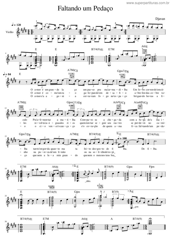 Partitura da música Faltando Um Pedaço v.4