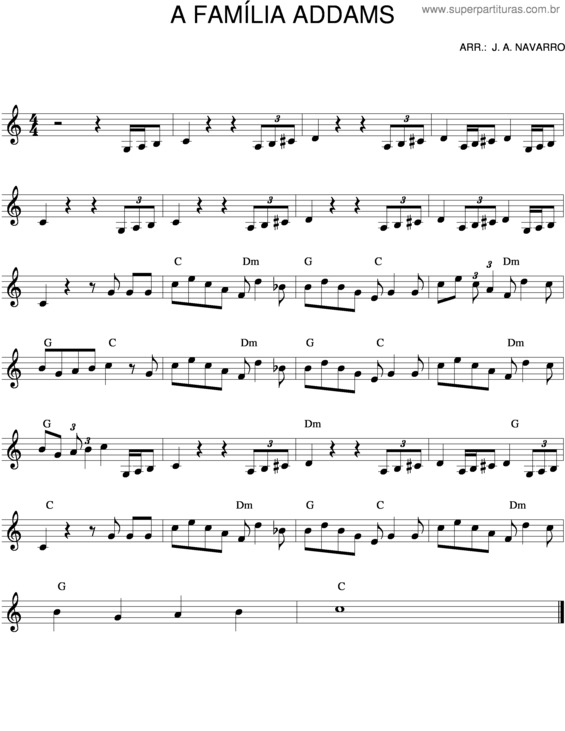 Partitura da música Familia Adams