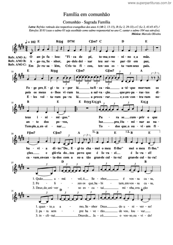 Partitura da música Família Em Comunhão – Dfontoura1986