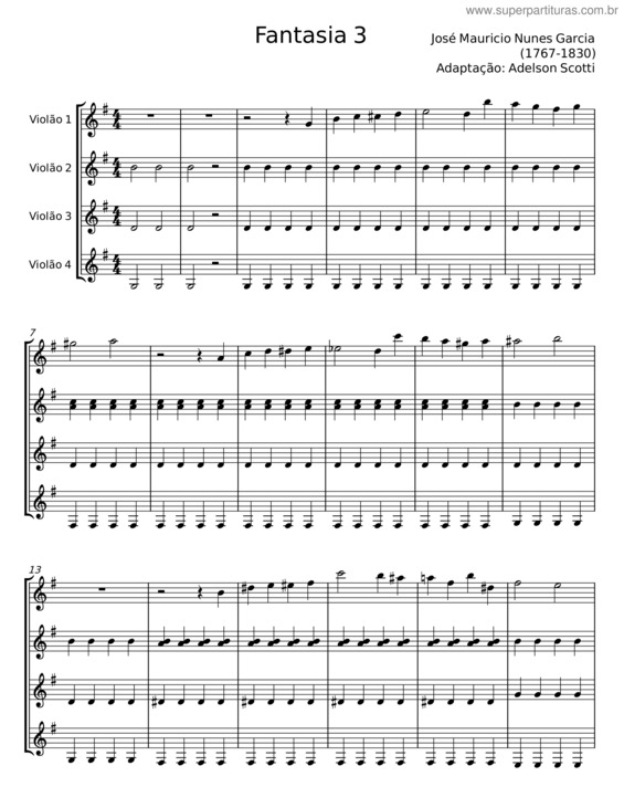 Partitura da música Fantasia 3 – José Maurício Nunes Garcia