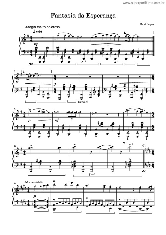 Partitura da música Fantasia Da Esperança,