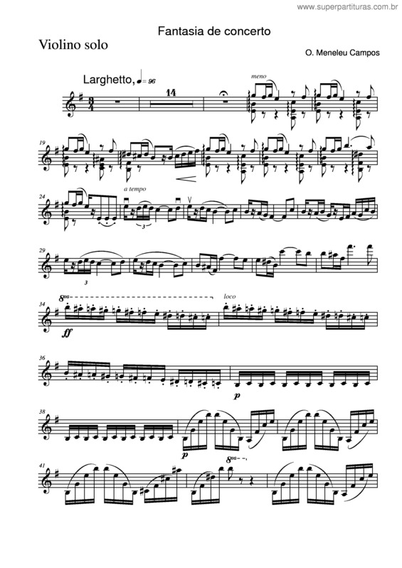 Partitura da música Fantasia de concerto para violino e orquestra v.2