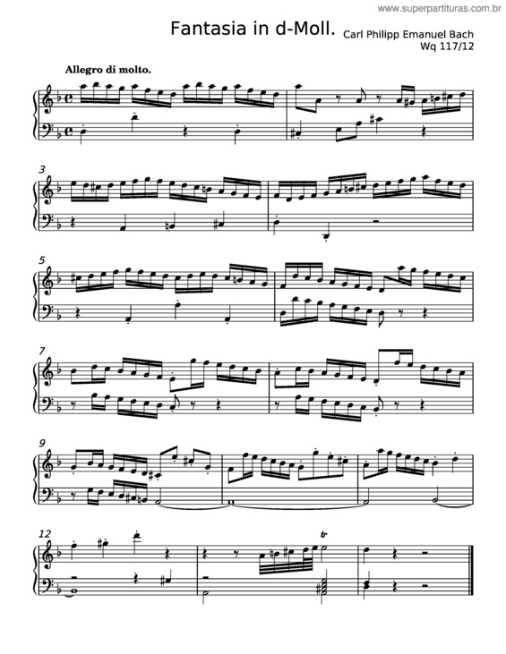 Partitura da música Fantasia In D Minor, H.195 – Carl Philipp Emanuel Bach