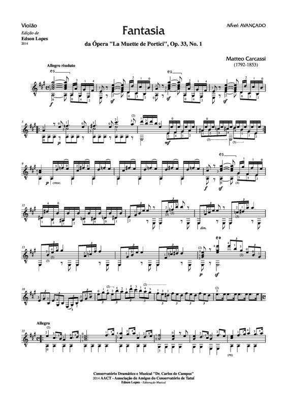 Partitura da música Fantasia Op. 33 Nr 1