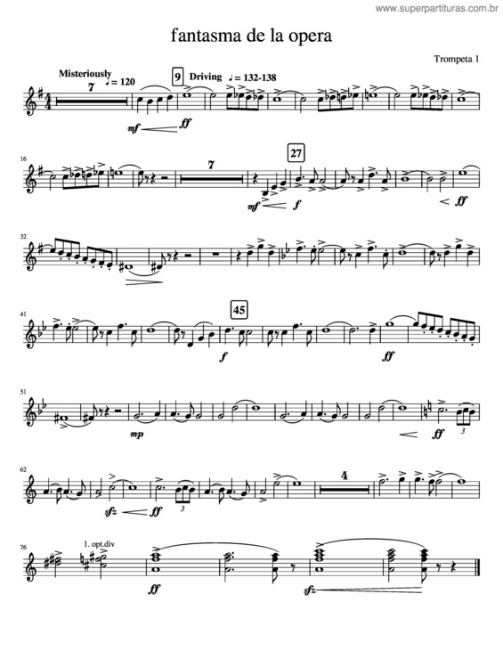 Partitura da música Fantasma De La Opera