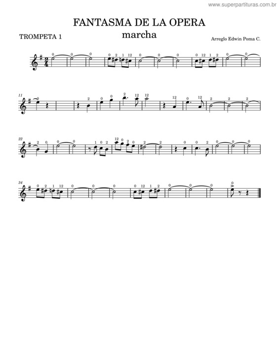Partitura da música Fantasma De La Operra Marcha Trompeta 1