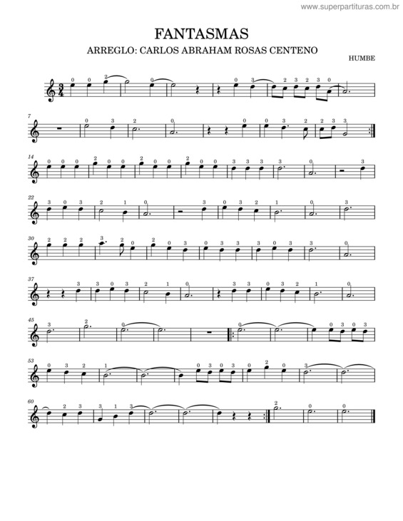 Partitura da música Fantasmas – Humbe v.3