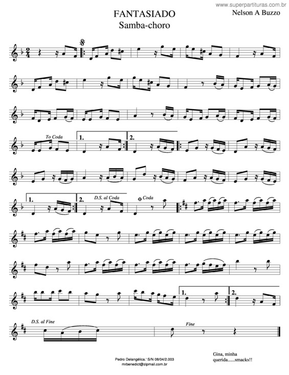 Partitura da música Fantaziado