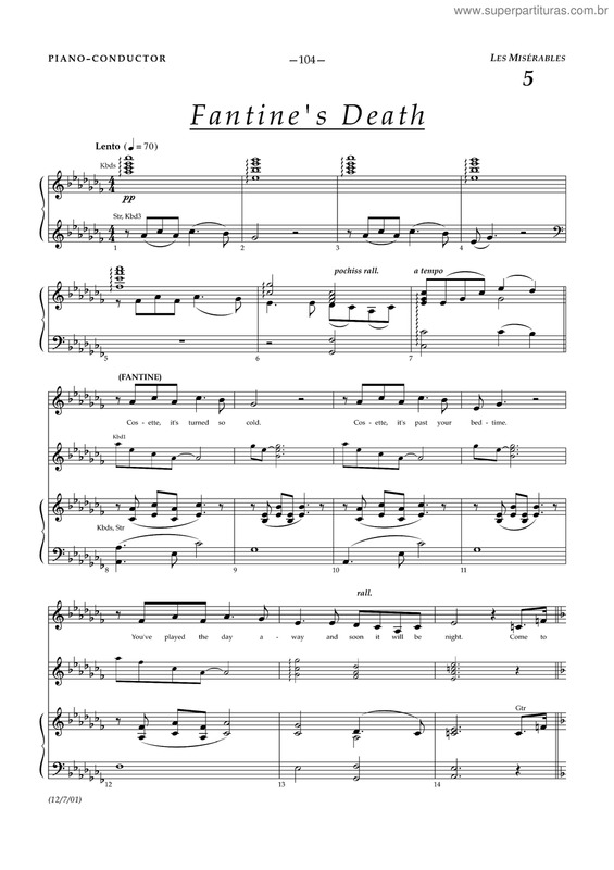 Partitura da música Fantine`s death