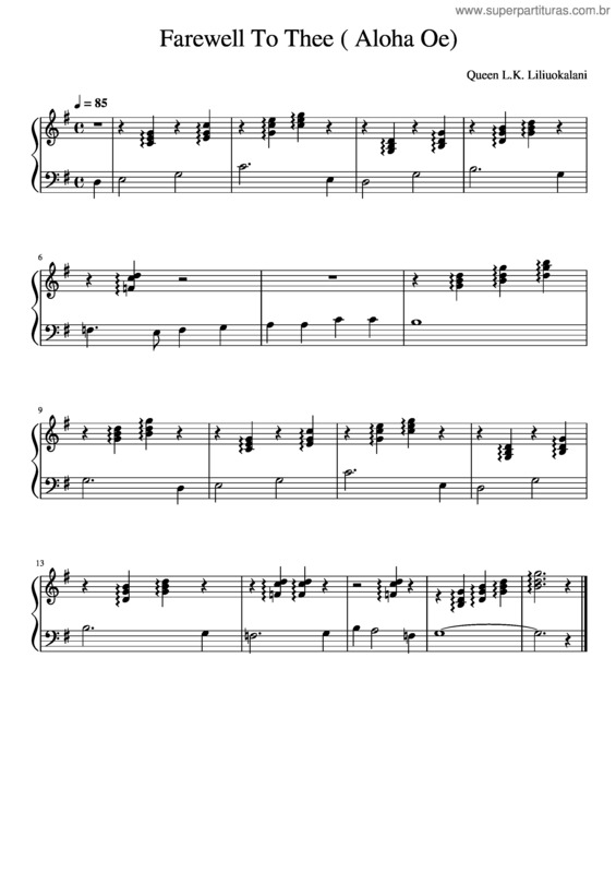 Partitura da música Farewell To Thee   Aloha Oe