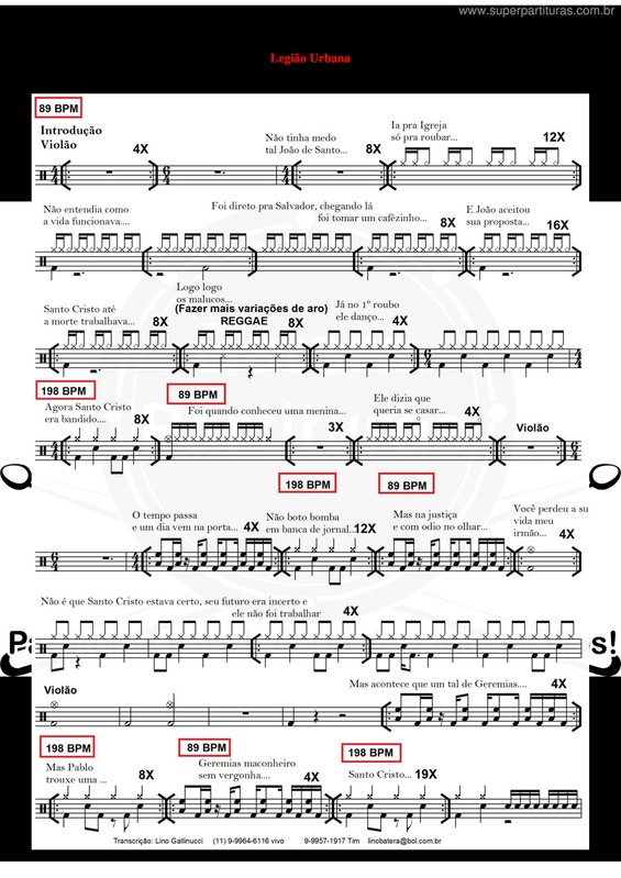 Partitura da música Faroeste Caboclo