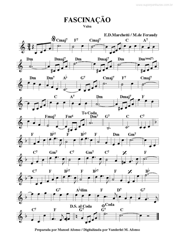 Partitura da música Fascinação