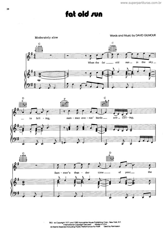 Partitura da música fat  old Sun