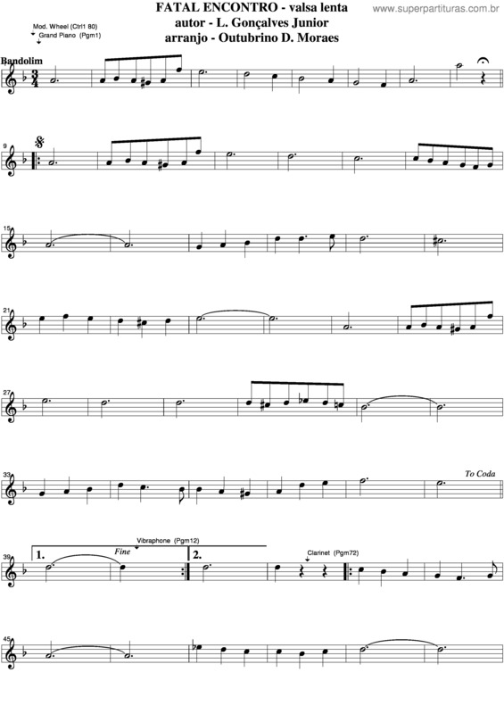 Partitura da música Fatal Encontro v.4