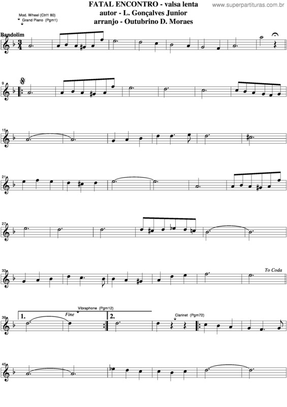 Partitura da música Fatal Encontro v.4